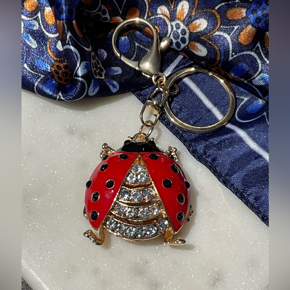 Red Lady Bug Sparkly Rhinestone Purse Charm Key Chain - Picture 2 of 7